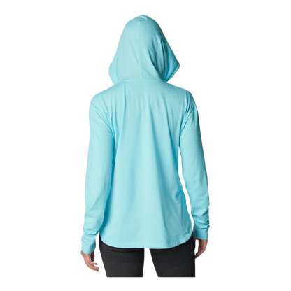 COLUMBIA WOMEN'S SUN TREK HOODED PULLOVER - AQUAMARINE HEATHER - BACK VIEW