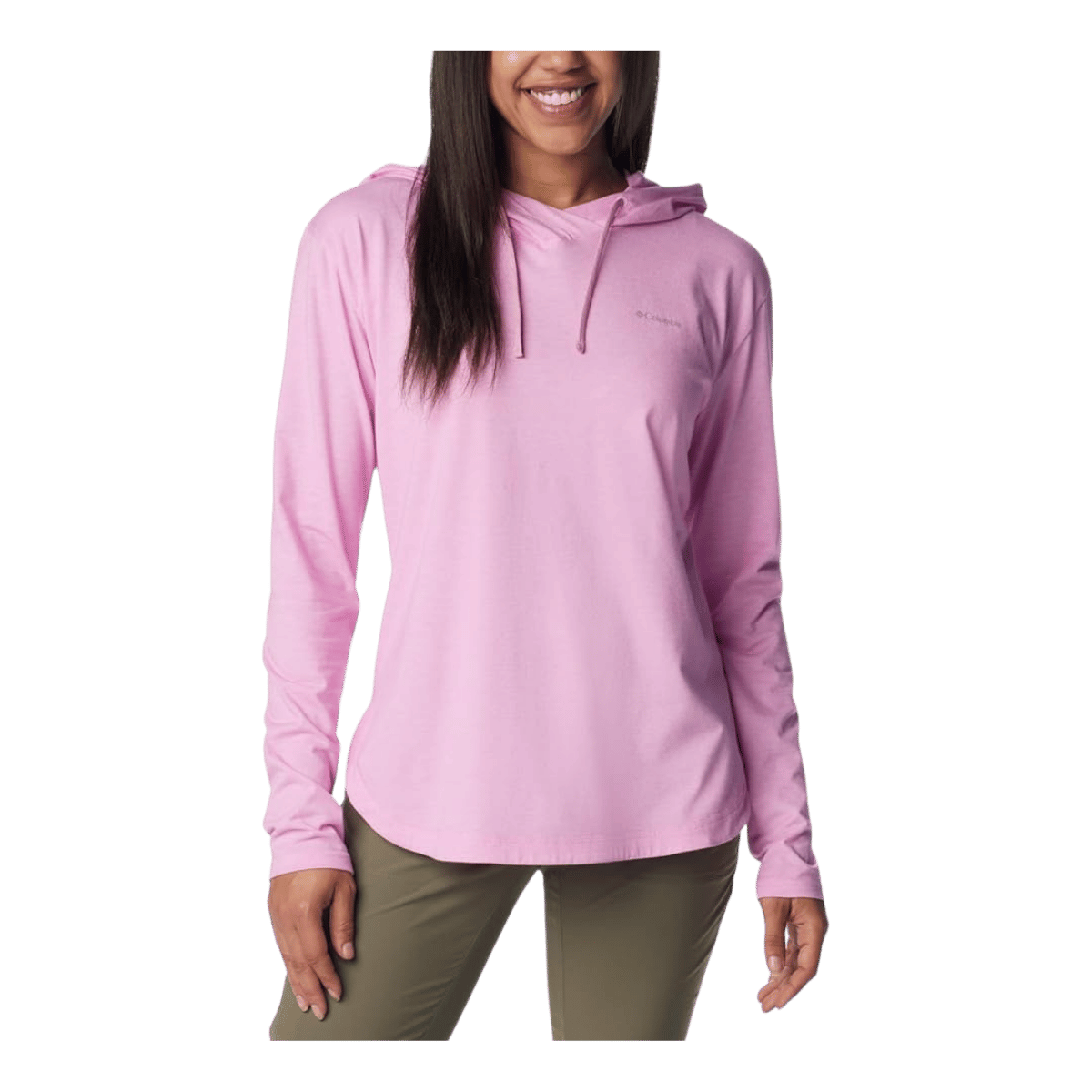 COLUMBIA WOMEN'S SUN TREK HOODED PULLOVER - COSMOS HEATHER - FRONT VIEW