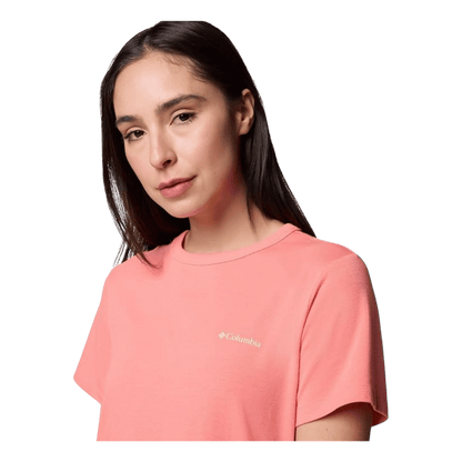 COLUMBIA WOMENS SUN TREK SHORT SLEEVE II SHIRT - ALPENGLOW - CLOSE-UP VIEW