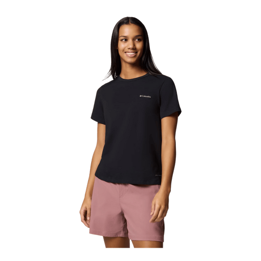COLUMBIA WOMEN'S SUN TREK SHORT SLEEVE II SHIRT - BLACK - FRONT VIEW