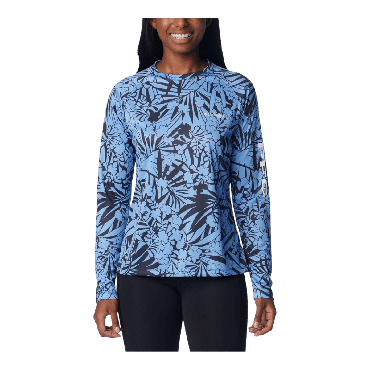 COLUMBA WOMEN'S PFG SUPER TIDAL TEE LONG SLEEVE SHIRT - NOCTURNAL TROPICTONES - FRONT VIEW