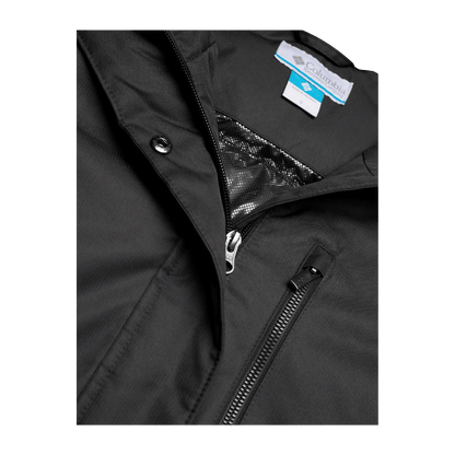 COLUMBIA WOMEN'S SUTTLE MOUNTAIN LONG INSULATED JACKET - BLACK - CLOSE-UP VIEW