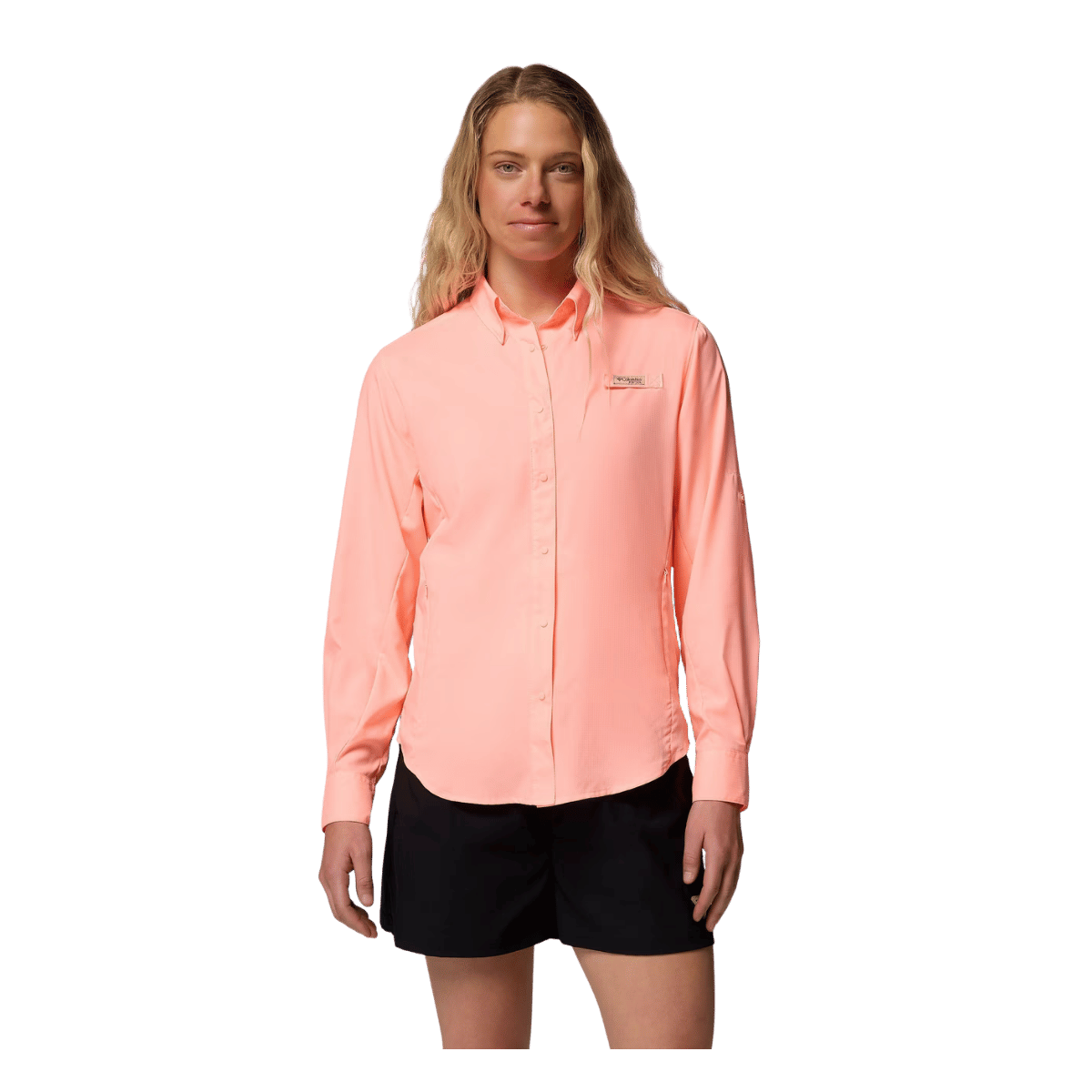 COLUMBIA WOMEN'S TAMIAMI II LONG SLEEVE SHIRT - TIKI PINK - FRONT VIEW