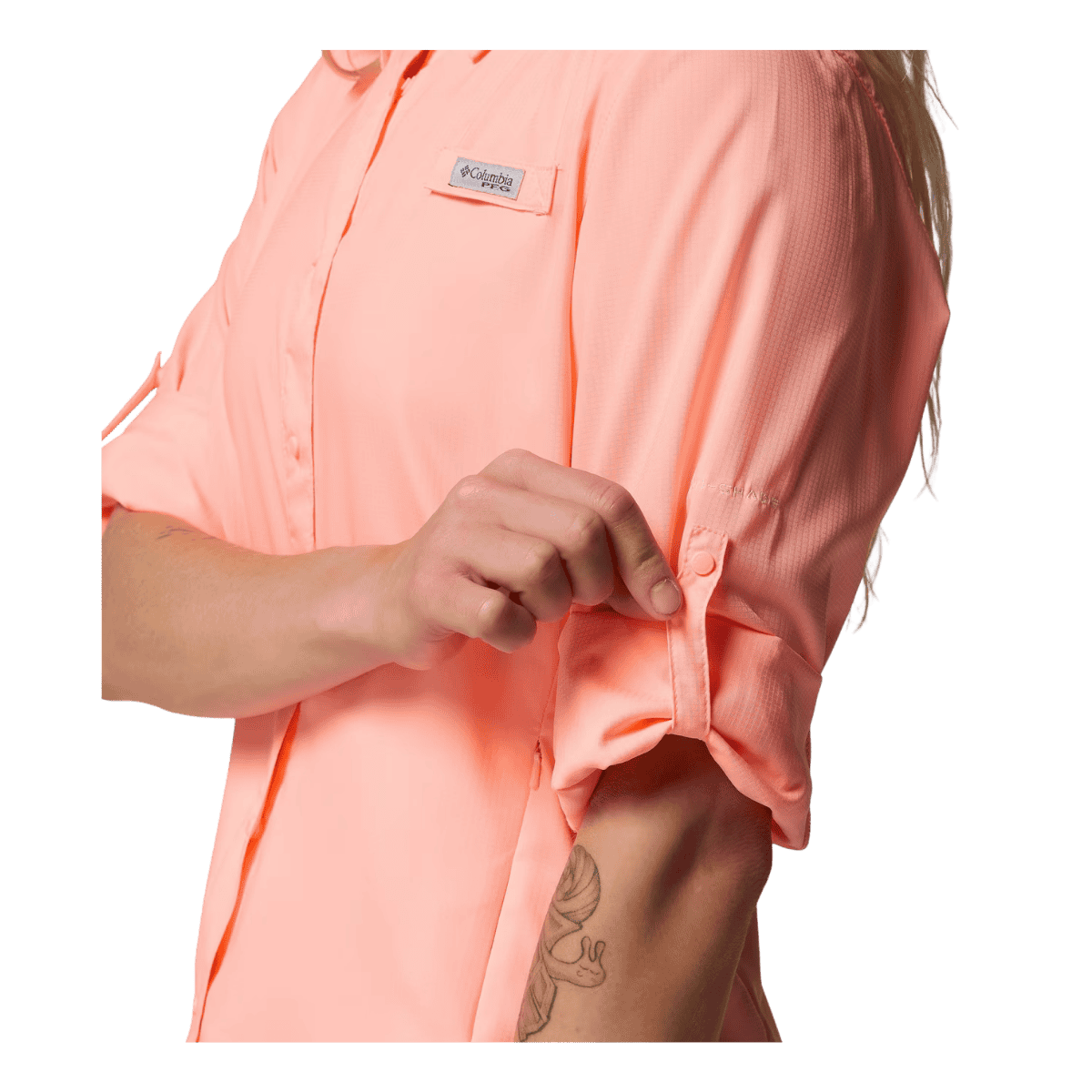 COLUMBIA WOMEN'S TAMIAMI II LONG SLEEVE SHIRT - TIKI PINK - SIDE VIEW