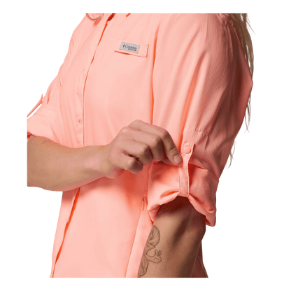 COLUMBIA WOMEN'S TAMIAMI II LONG SLEEVE SHIRT - TIKI PINK - SIDE VIEW
