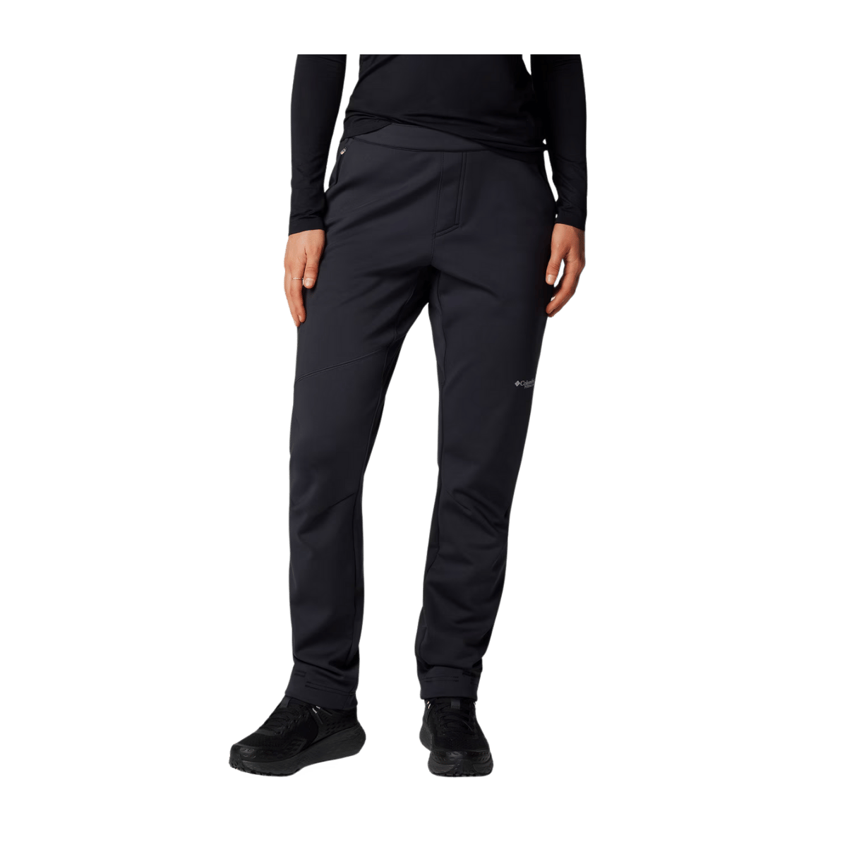 COLUMBIA WOMEN’S VAST CANYON HIGH-RISE SOFTSHELL PANTS – BLACK - FRONT VIEW