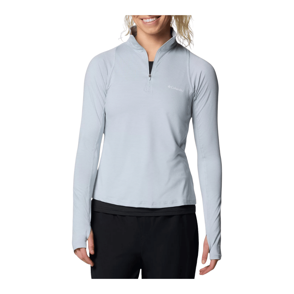 COLUMBIA WOMEN'S WEEKEND ASCENT HALF ZIP SHIRT - CIRRUS GREY - FRONT VIEW
