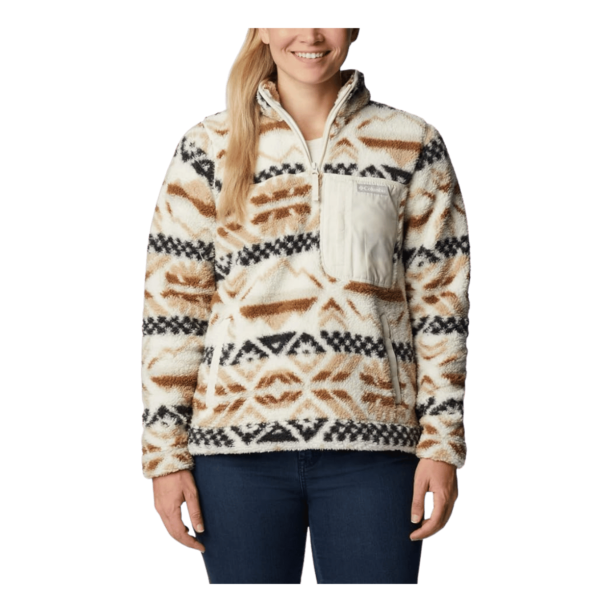 COLUMBIA WOMEN'S WEST BEND 1/4 ZIP PULLOVER - CHALK CHECKERED - FRONT VIEW