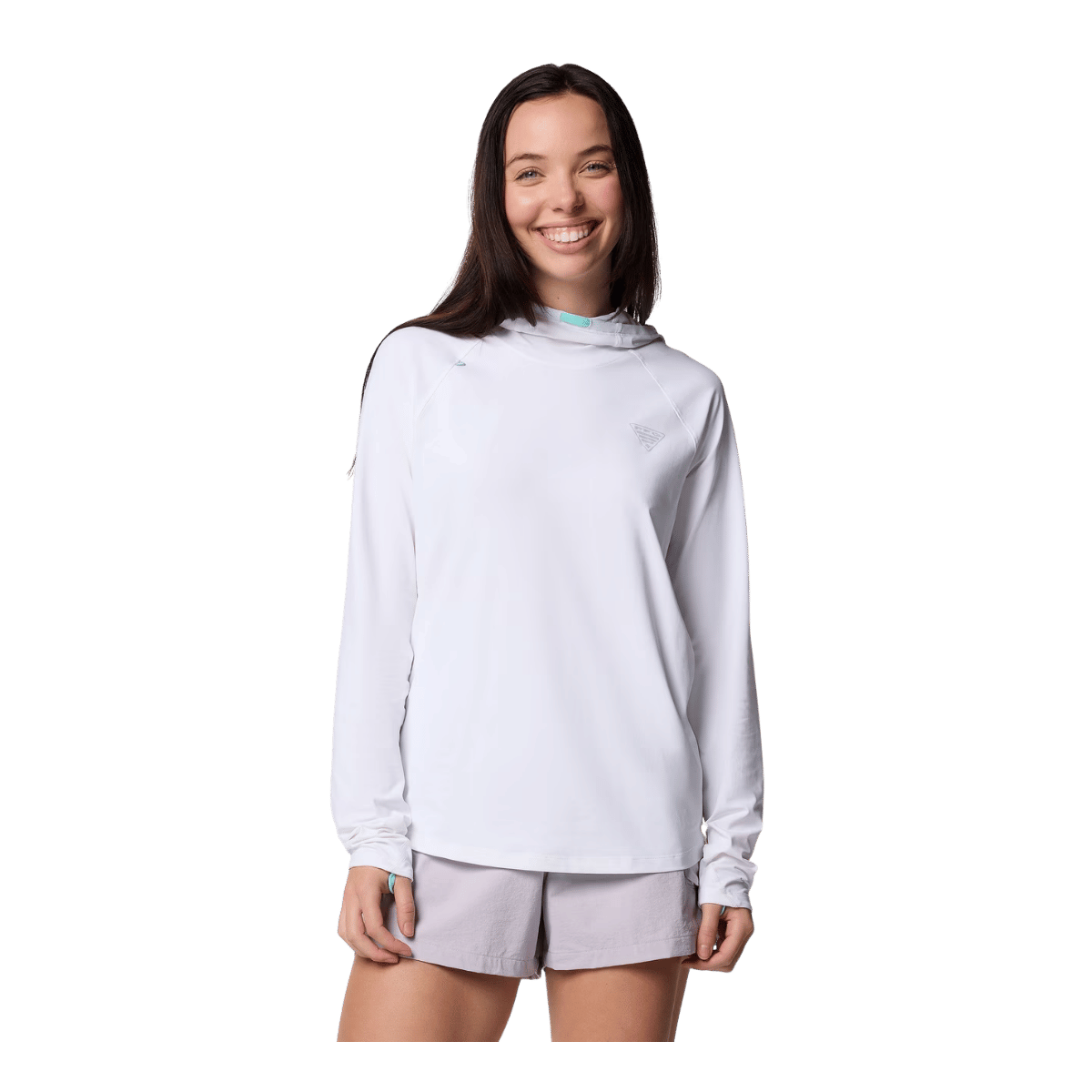 COLUMBIA WOMEN'S WILD CAST SUN HOODIE - WHITE - FRONT VIEW