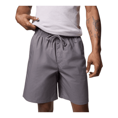 COLUMBIA MEN'S WASHED OUT EASY SHORTS 8" - CITY GREY - CLOSE-UP FRONT VIEW