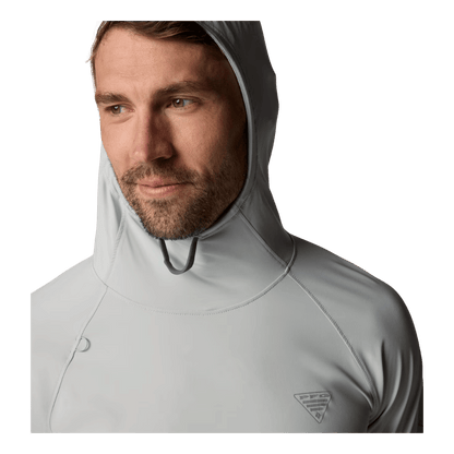 COLUMBIA MEN'S WILD CAST SUN HOODIE - COOL GREY - CLOSE-UP HOOD FRONT VIEW