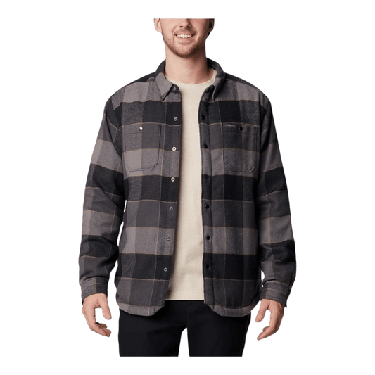 COLUMBIA MEN'S WINDWARD II SHIRT JACKET - BLACK MULTI WINDOWPANE - FRONT VIEW