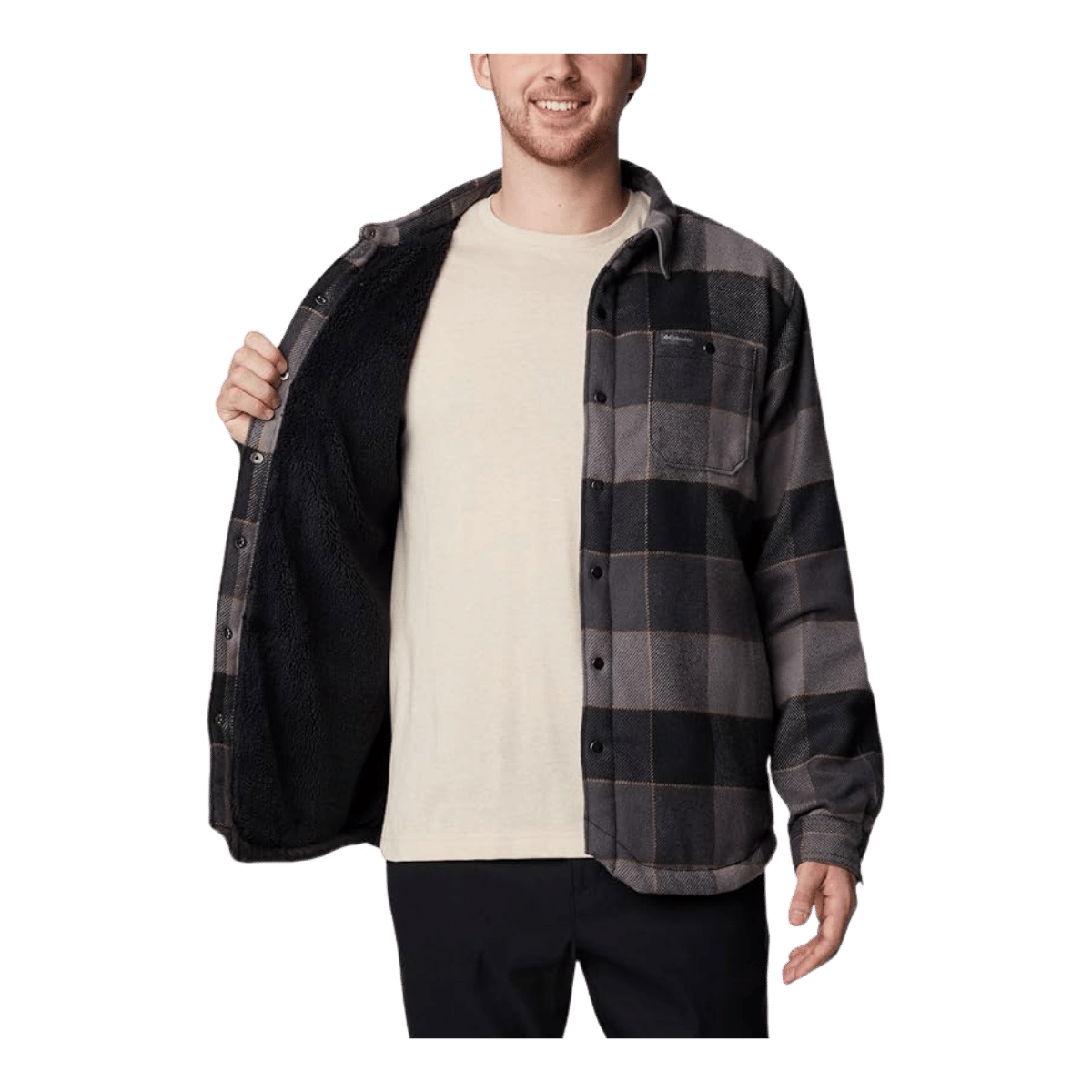 COLUMBIA MEN'S WINDWARD II SHIRT JACKET - BLACK MULTI WINDOWPANE - INNER VIEW