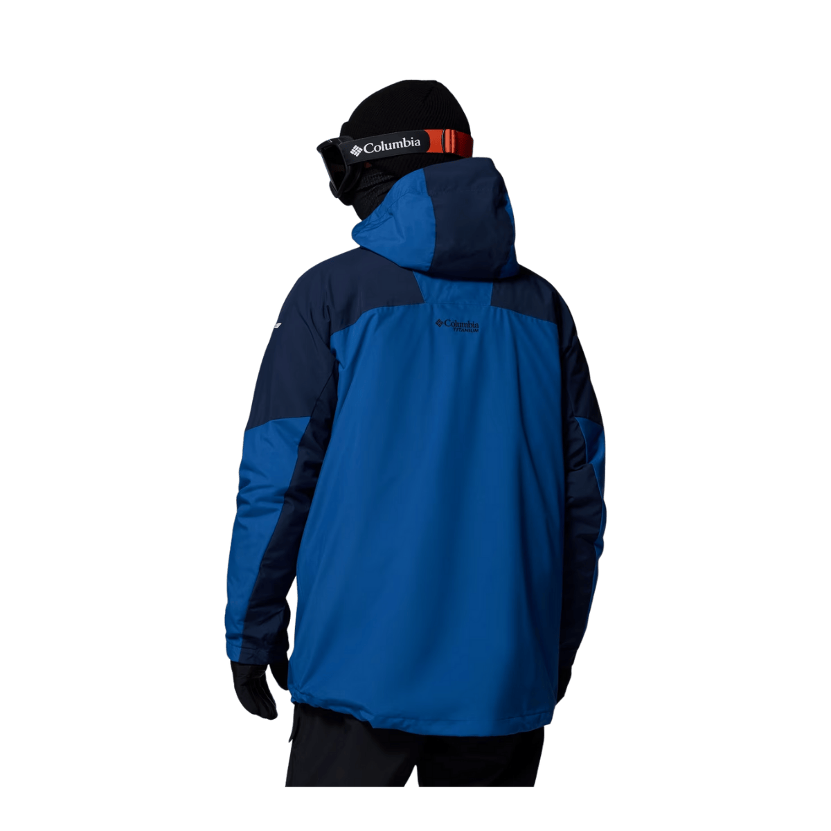 COLUMBIA MEN'S WINTER DISTRICT II INTERCHANGE JACKET - BLACK/MOUNTAIN BLUE - BACK VIEW