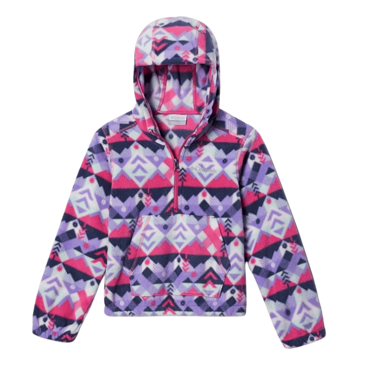 COLUMBIA YOUTH GIRLS' BENTON SPRINGS HOODED HALF ZIP - WHITE CHECKPOINT - FRONT VIEW