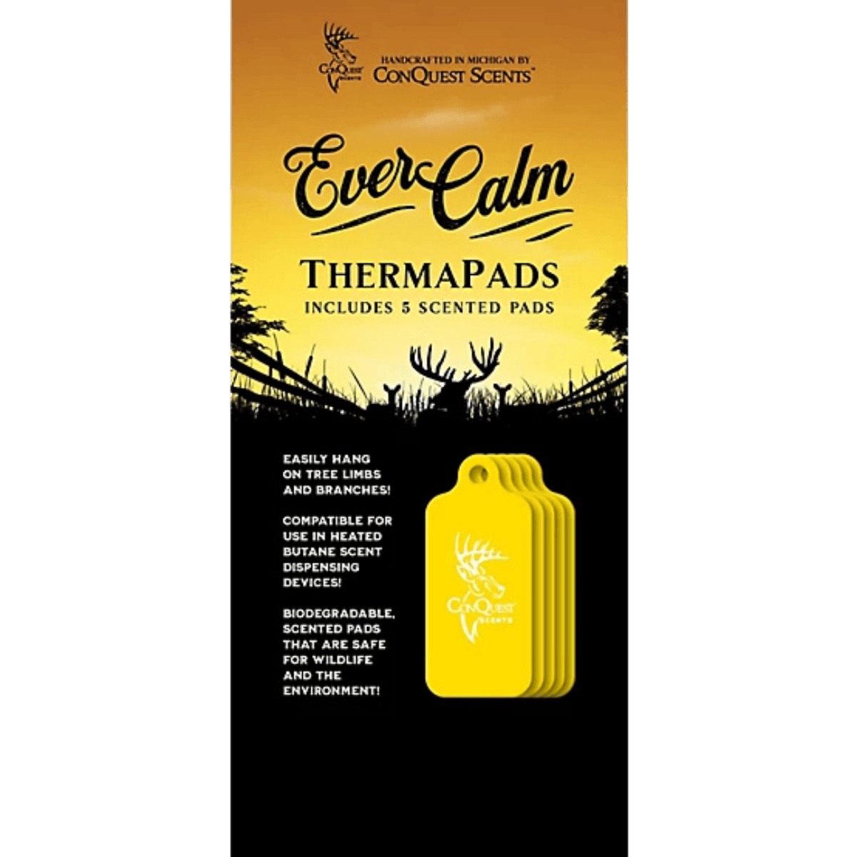 CONQUEST SCENT STICKS EVERCALM THERMA PADS 5 PACK - YELLOW - PACKAGING FRONT VIEW