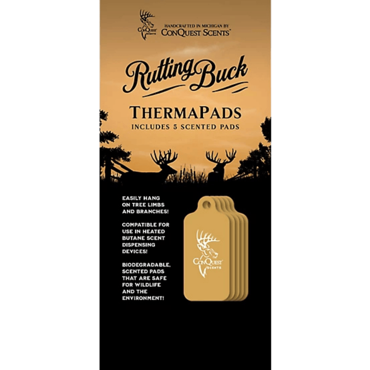 CONQUEST SCENT STICKS RUTTINGBUCK THERMA PADS 5 PACK - PACKAGING FRONT VIEW