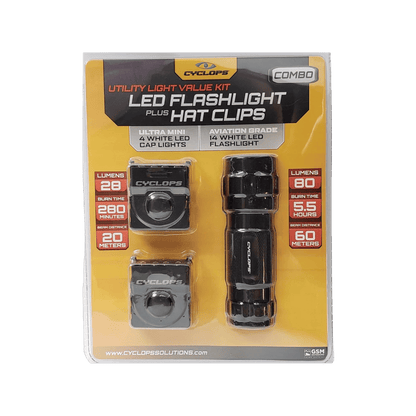 CYCLOPS LED FLASHLIGHT W/LED HAT CLIPS - PACKAGING VIEW