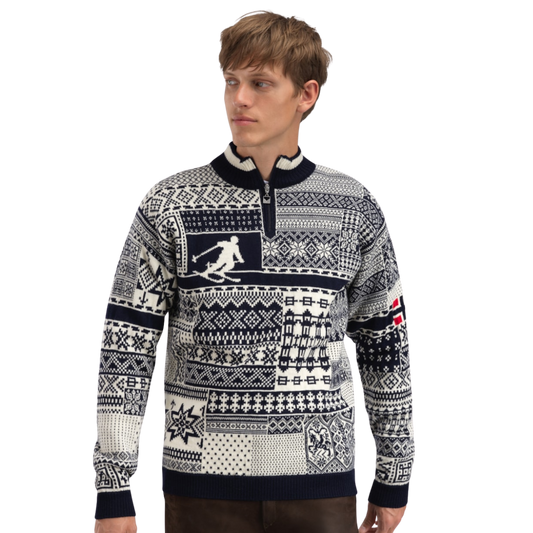 DALE OF NORWAY HISTORY SWEATER NAVY WHITE RASPBERRY