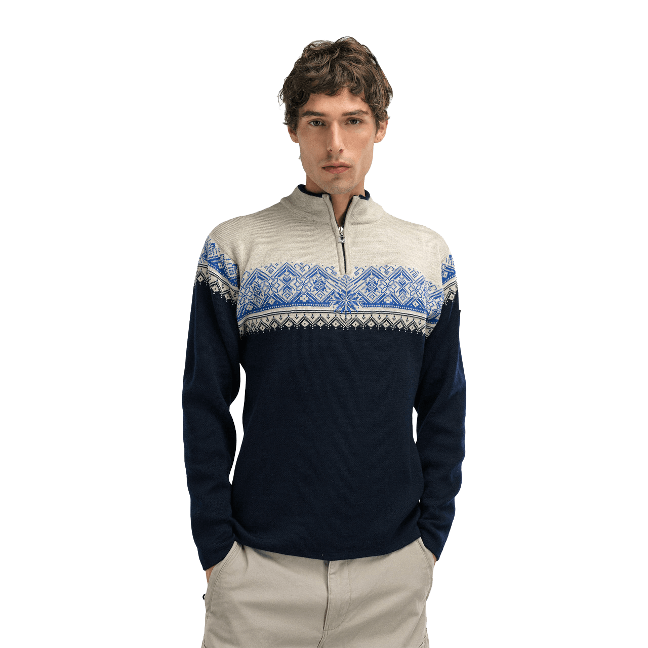DALE OF NORWAY MEN'S MORITZ SWEATER - NAVY SAND ULTRAMARINE front