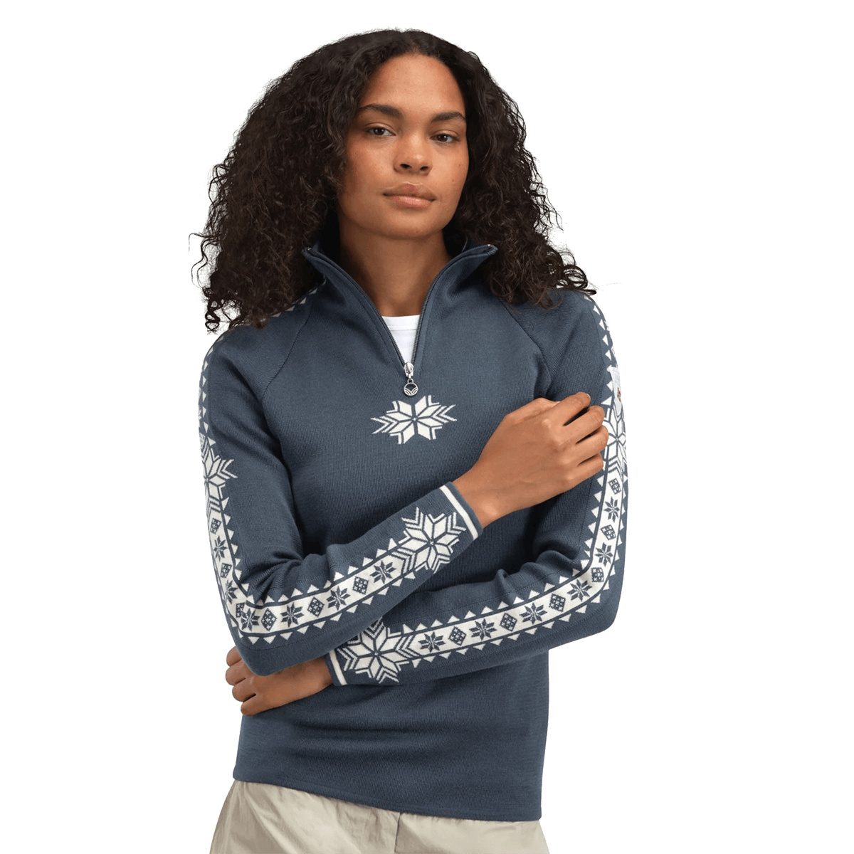 DALE OF NORWAY WOMEN'S GEILO SWEATER - STEEL OFFWHITE