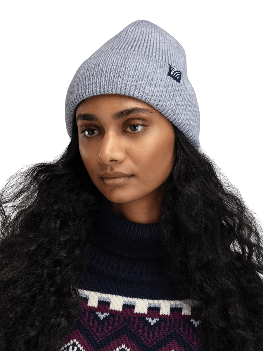 DALE OF NORWAY BOUVET BEANIE HAT - LIGHTBLUE MEL. female model