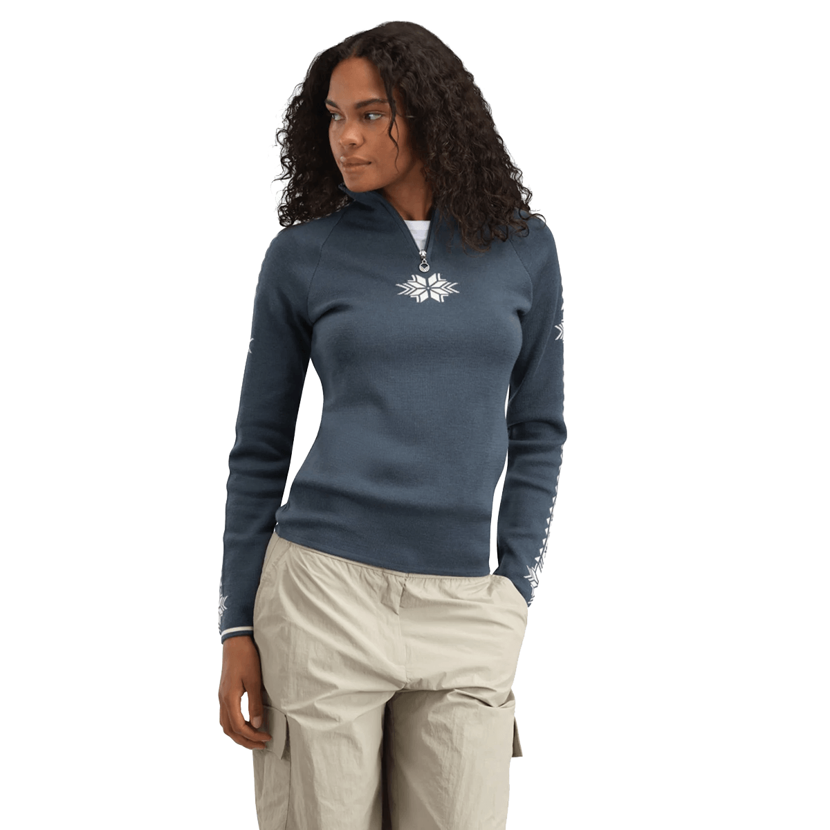 DALE OF NORWAY WOMEN'S GEILO SWEATER - STEEL OFFWHITE front 