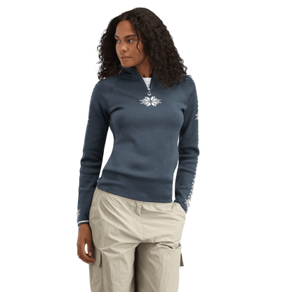DALE OF NORWAY WOMEN'S GEILO SWEATER - STEEL OFFWHITE front 