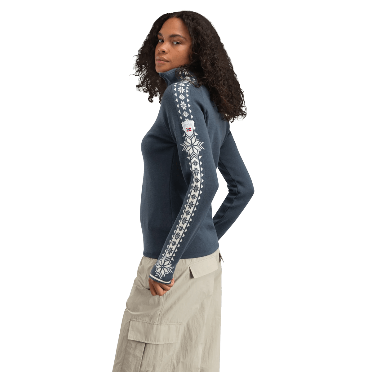 DALE OF NORWAY WOMEN'S GEILO SWEATER - STEEL OFFWHITE side view