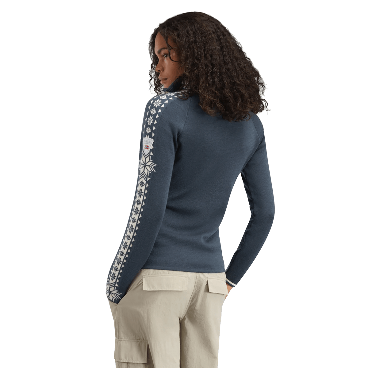 DALE OF NORWAY WOMEN'S GEILO SWEATER - STEEL OFFWHITE back view