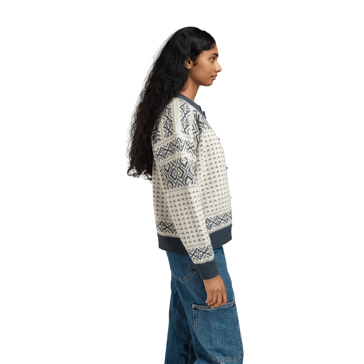 DALE OF NORWAY WOMEN'S HANNAH CARDIGAN - OFFWHITE STEEL LIGHTCHARCOAL side view