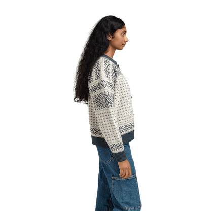 DALE OF NORWAY WOMEN'S HANNAH CARDIGAN - OFFWHITE STEEL LIGHTCHARCOAL side view