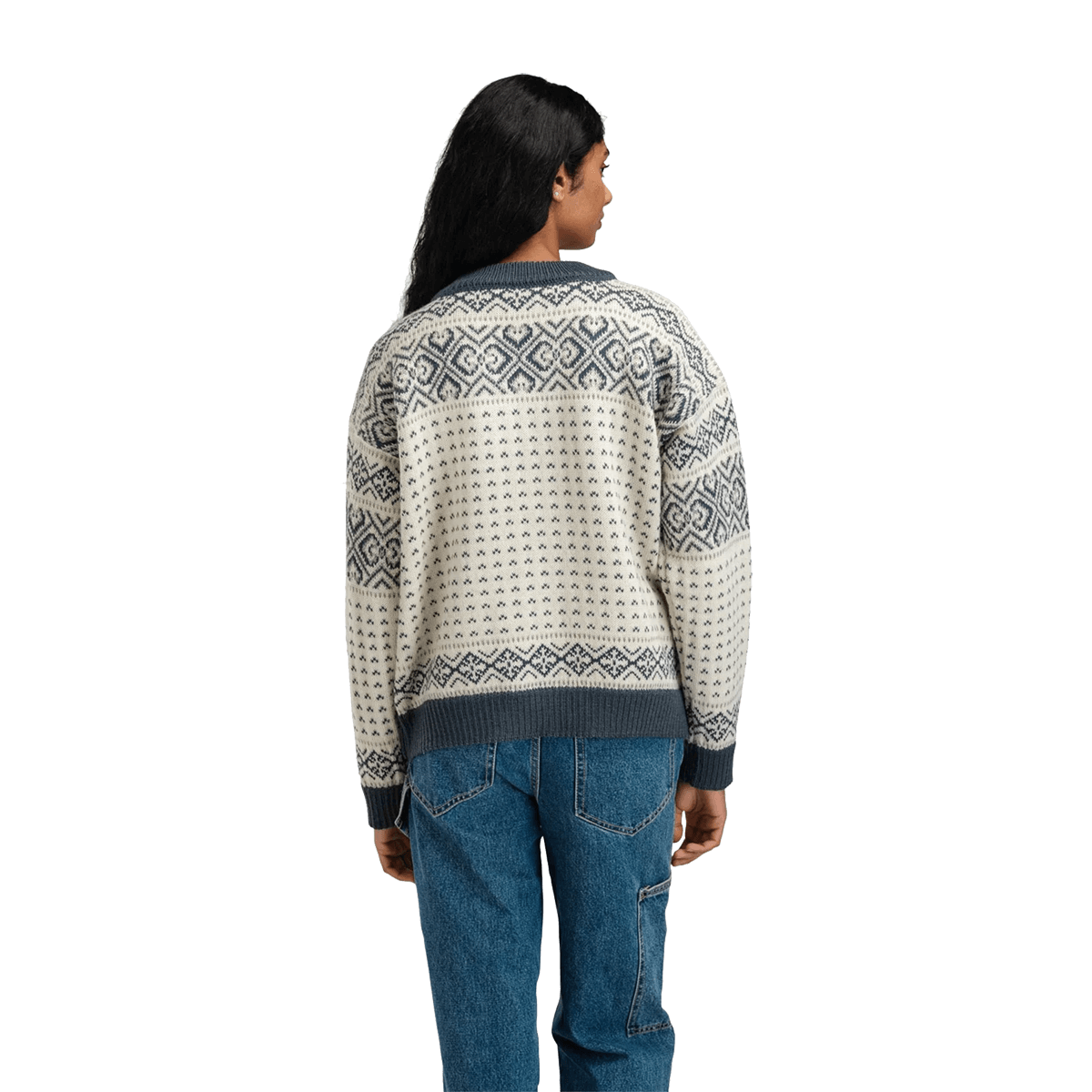 DALE OF NORWAY WOMEN'S HANNAH CARDIGAN - OFFWHITE STEEL LIGHTCHARCOAL back view