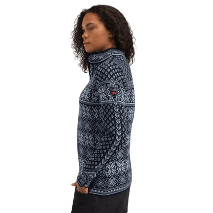 DALE OF NORWAY WOMEN'S PEACE SWEATER - NAVY ICEBLUE side view