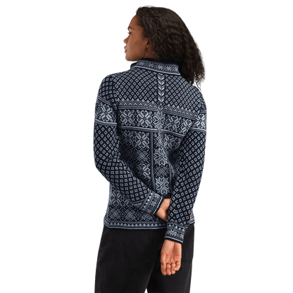DALE OF NORWAY WOMEN'S PEACE SWEATER - NAVY ICEBLUE back view