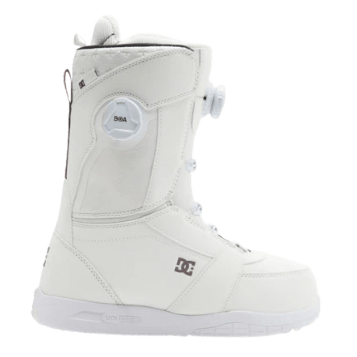 DC BOOTS WOMEN'S LOTUS SNOWBOARDING BOOTS - WHITE/WHITE - LEFT SIDE VIEW