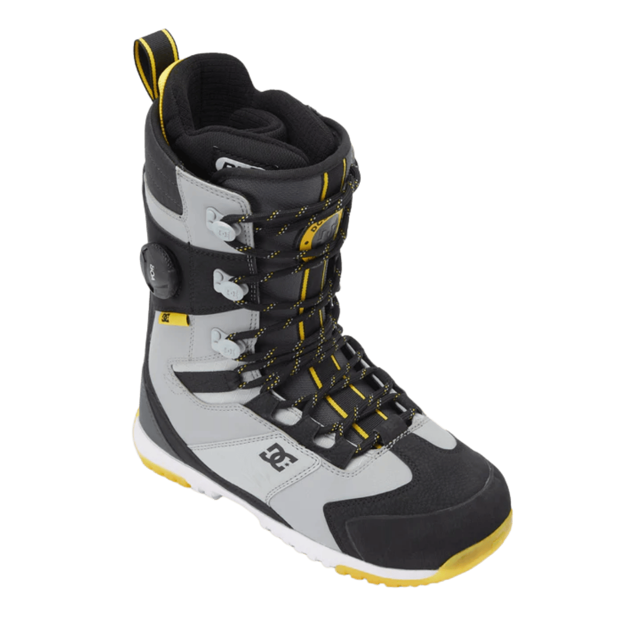 DC BOOTS MEN'S PREMIER HYBRID SNOWBOARD BOOTS - BLACK/GRAY/YELLOW - LEFT TOP VIEW