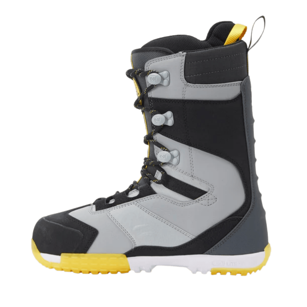 DC BOOTS MEN'S PREMIER HYBRID SNOWBOARD BOOTS - BLACK/GRAY/YELLOW- RIGHT VEW