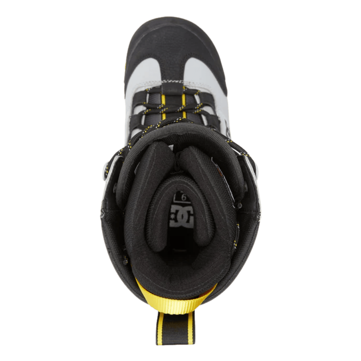 DC BOOTS MEN'S PREMIER HYBRID SNOWBOARD BOOTS - BLACK/GRAY/YELLOW - TOP VIEW
