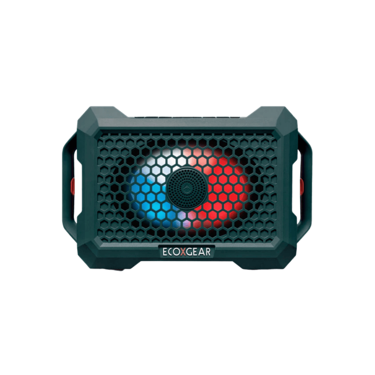 THE DEFENDER WATERPROOF BLUETOOTH SPEAKER - GREEN - FRONT VIEW LIGHTS ON