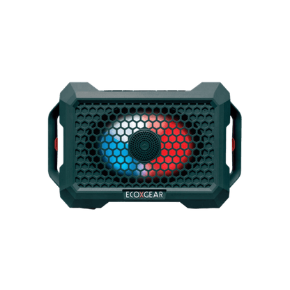 THE DEFENDER WATERPROOF BLUETOOTH SPEAKER - GREEN - FRONT VIEW LIGHTS ON