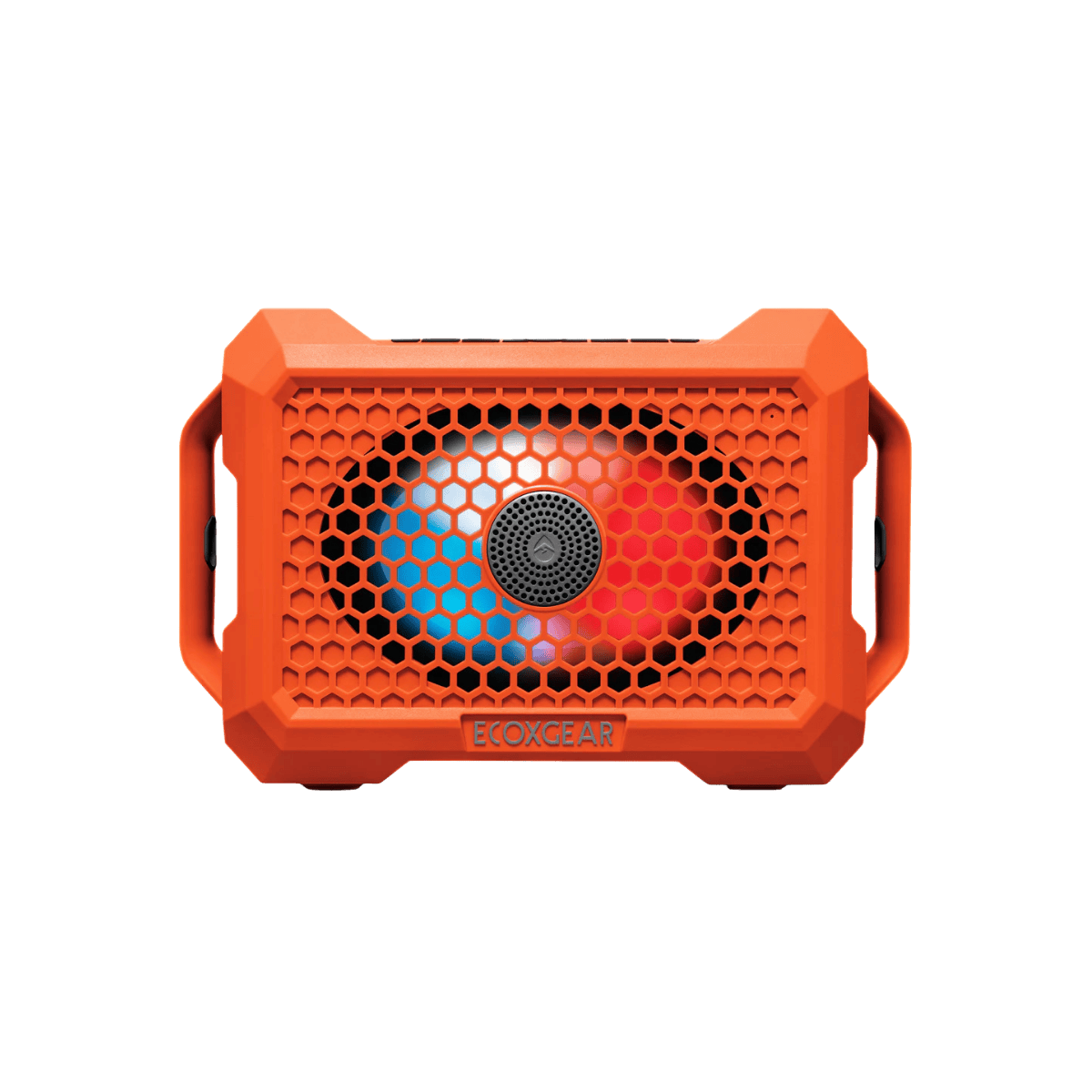 THE DEFENDER WATERPROOF BLUETOOTH SPEAKER - ORANGE - FRONT VIEW LIGHTS ON