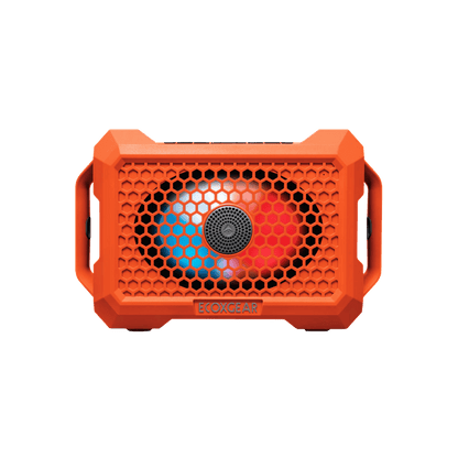 THE DEFENDER WATERPROOF BLUETOOTH SPEAKER - ORANGE - FRONT VIEW LIGHTS ON