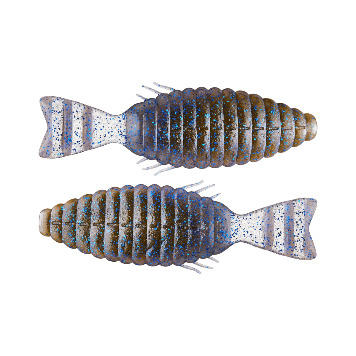 DEPS BULL FLAT CREATURE BAIT-4.8IN-4PK GREEN PUMPKIN BLACK&BLUE FLAKE