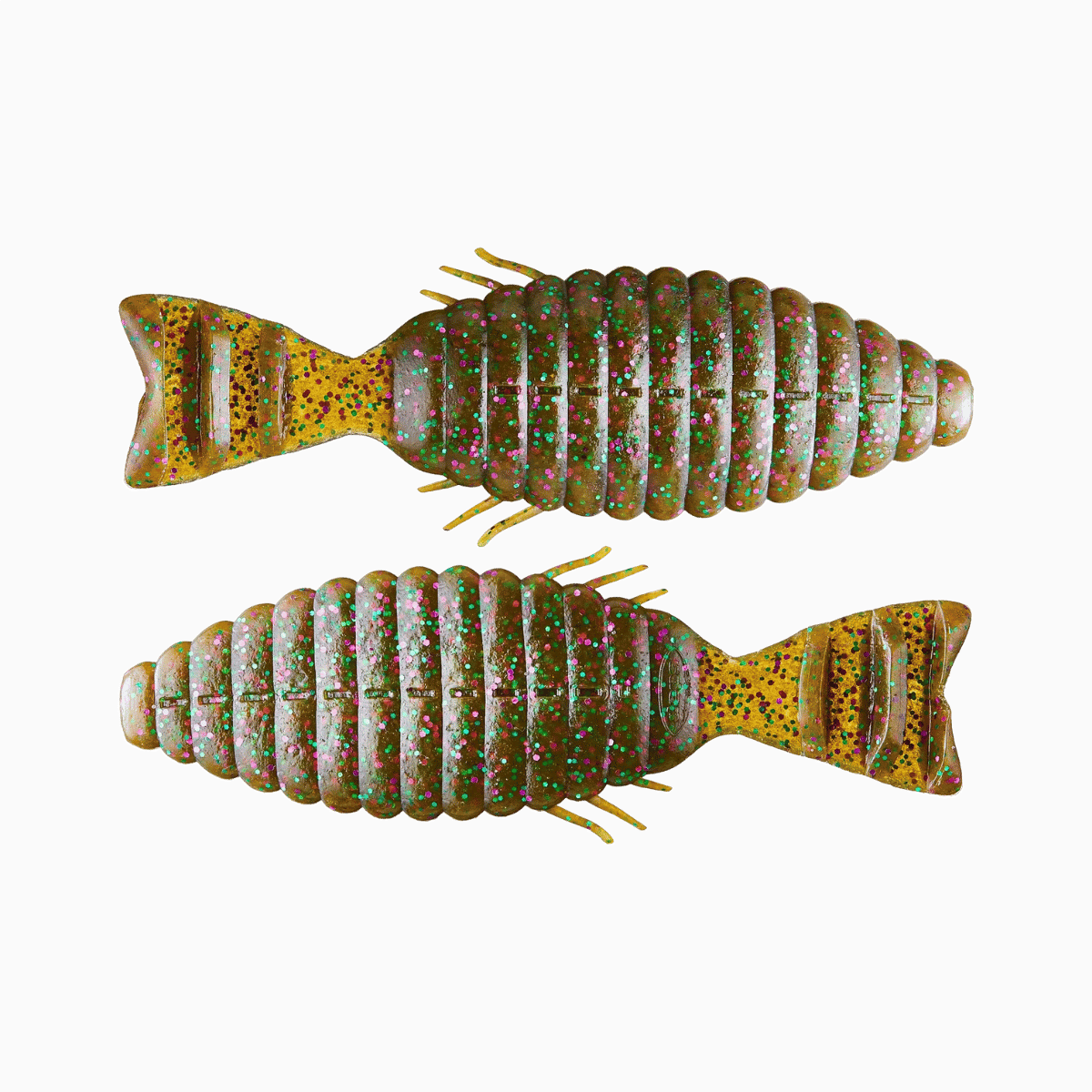 DEPS BULL FLAT CREATURE BAIT-4.8IN-4PK GREEN PUMPKIN PURPLE&GREEN FLAKE
