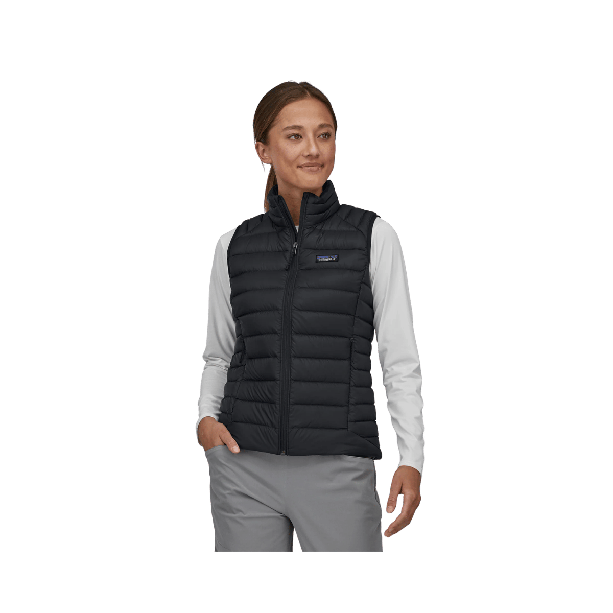 PATAGONIA WOMEN'S DOWN SWEATER VEST - BLACK - FRONT VIEW