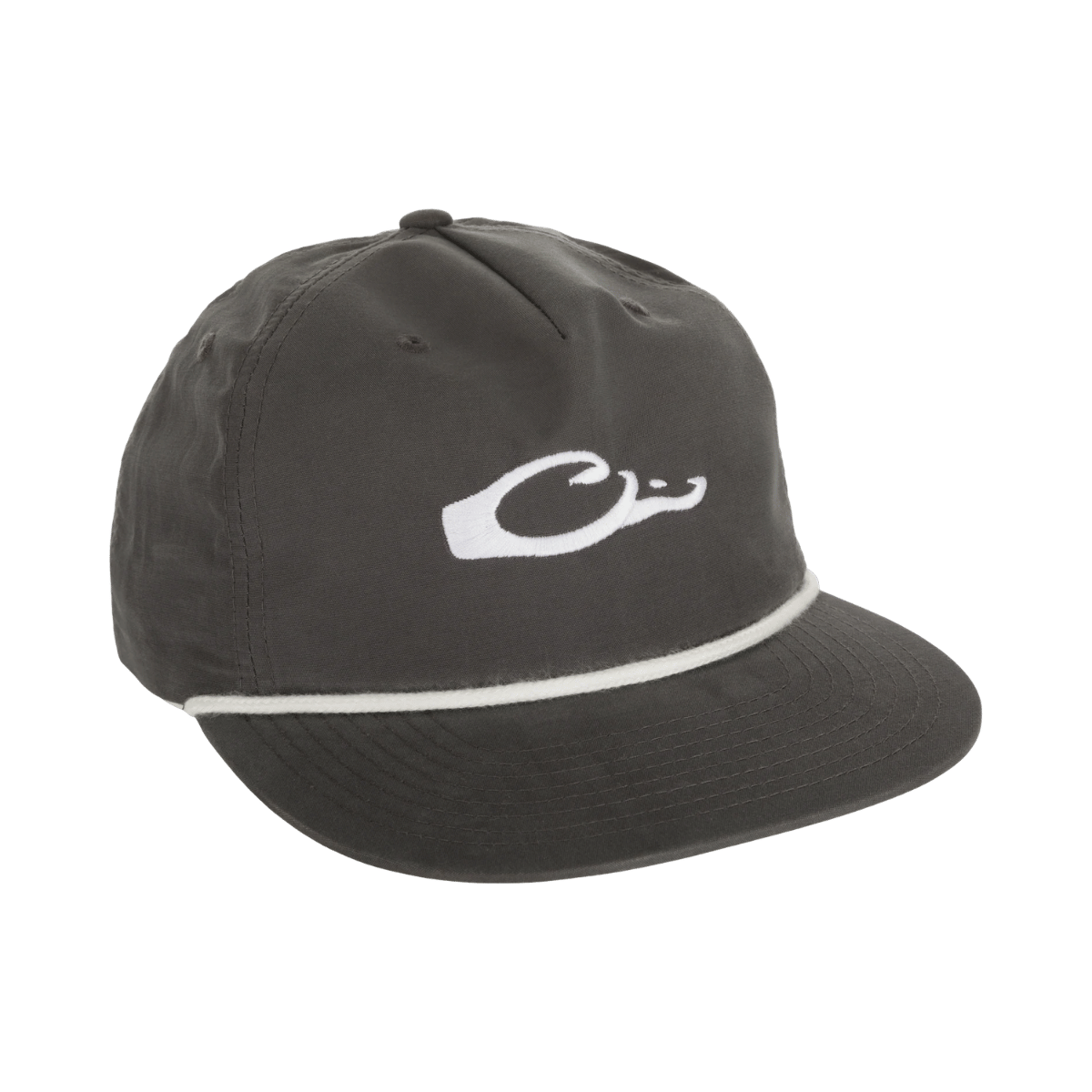 DRAKE LOGO ROPE CAP, CHARCOAL WHITE, FRONT ANGLE, LOGO
