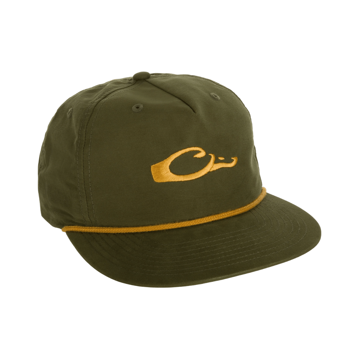 DRAKE LOGO ROPE CAP, LODEN GOLD, FRONT ANGLE, LOGO