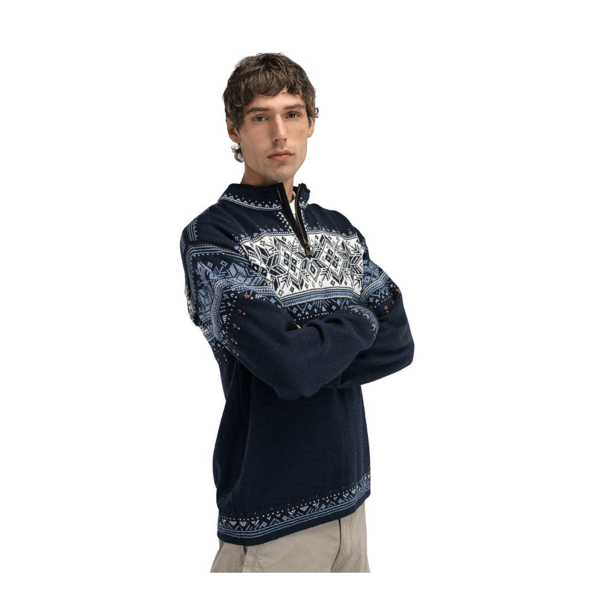 DALE OF NORWAY MEN'S BLYFJELL SWEATER - MIDNAVY BLUSHAD OFFWHITE COPPE - FRONT VIEW