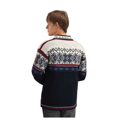 DALE OF NORWAY MEN'S VAIL SWEATER - NAVY RED OFFWHITE - BACK VIEW